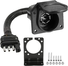 4 Way to 7 Way Trailer Adapter, 4-Way Flat to 7-Way Round Blade Trailer Light Ad