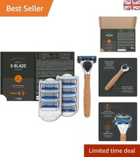 Sustainable 5-Blade Razor for Men with Cork Handle & 8 Easy-Use Refills Included