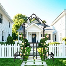 Metal Garden Arch With Gate With Planter W80.71xH97.24 Climbing Plants Support R