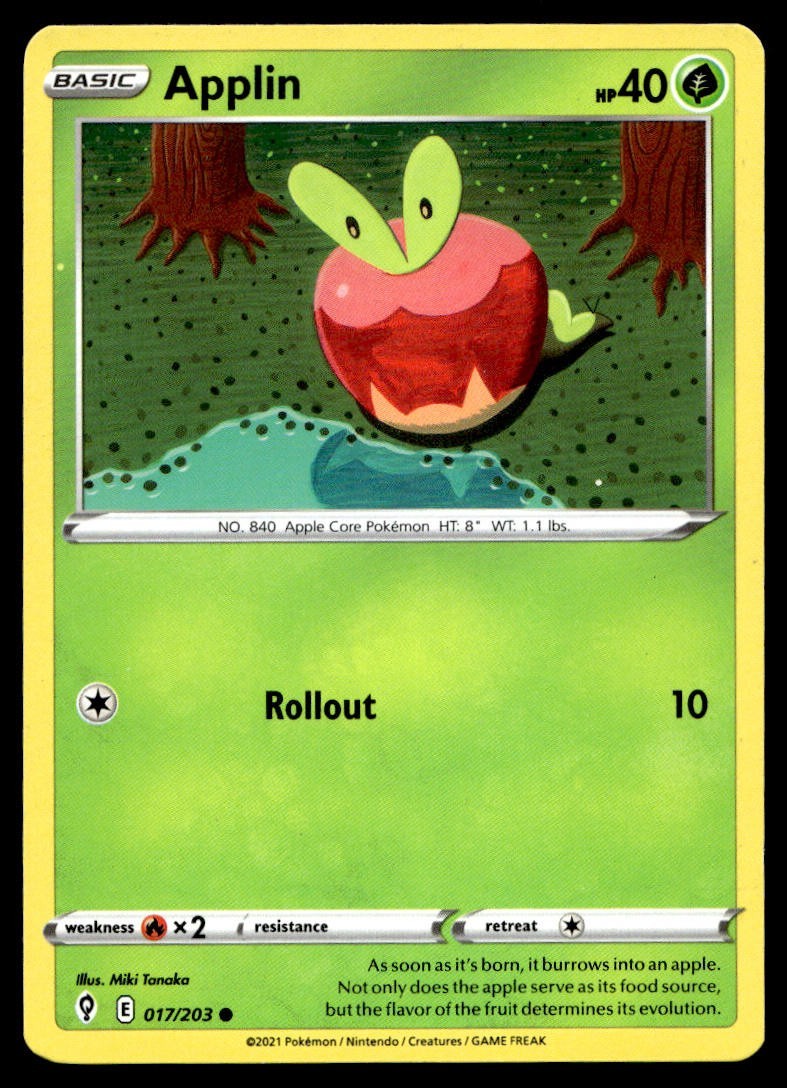 Applin 17/203 Pokemon Card Evolving Skies Common 40 HP Lightly Played W26
