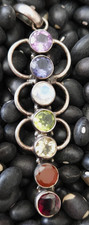 Vintage Silver Tone Multi-Stone Cabochon & Faux Pearl Curved Clip-On Earrings