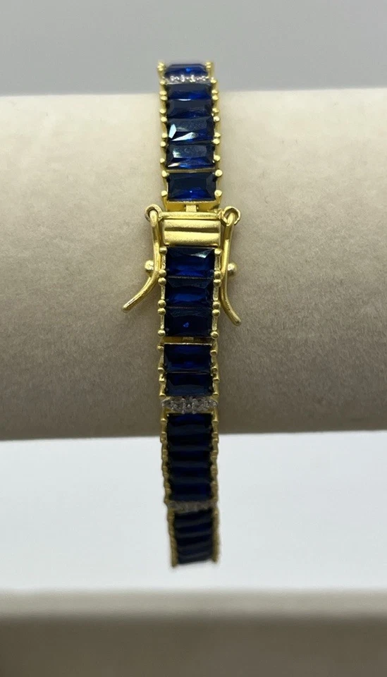 Brazalete Tenis Freida Rothman Medianoche Oro 14K Sobre 925 Azul Estación Marqués Foto 3 de 4
