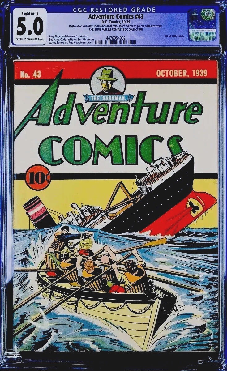 ⭐️Adventure Comics #43, 1939⭐️SandMan#4 CGC 5.0 Fine WWII🇬🇧Begins,Complete DC