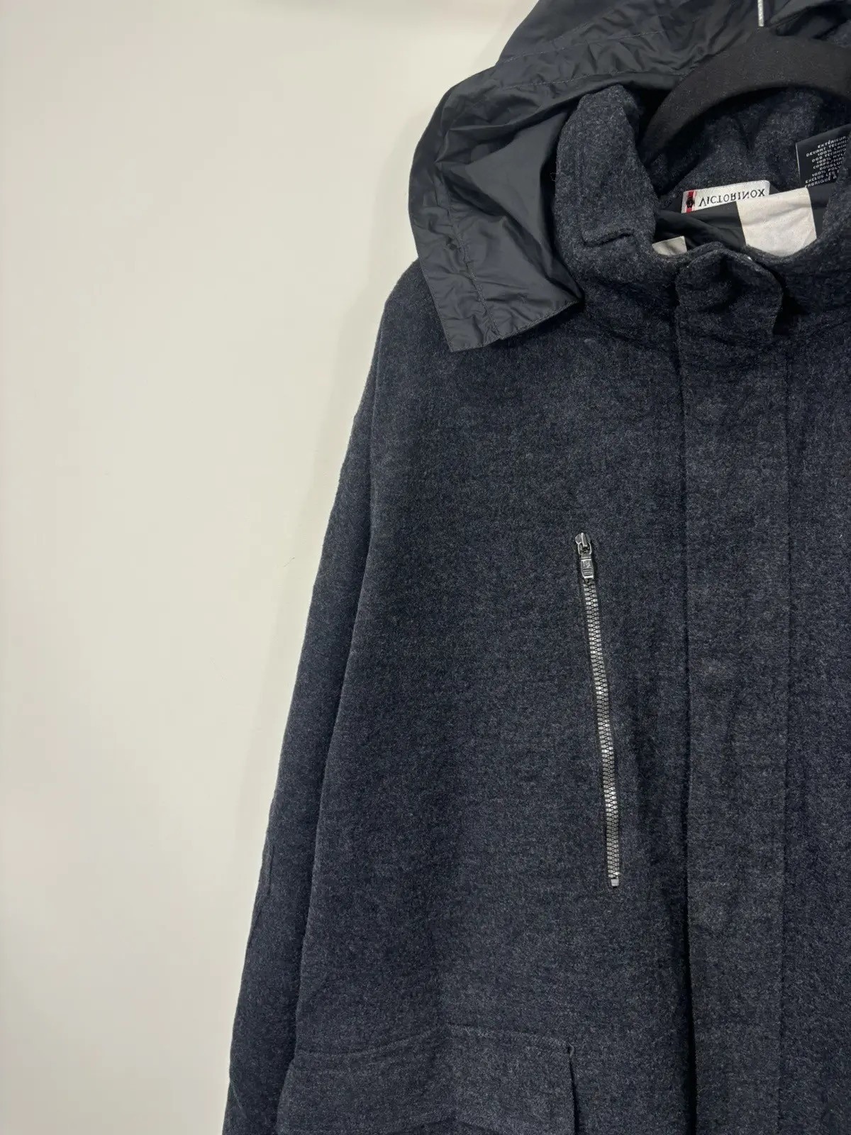 Victorinox Swiss Men’s Multipocket Tech Gray Wool Hooded Coat XL