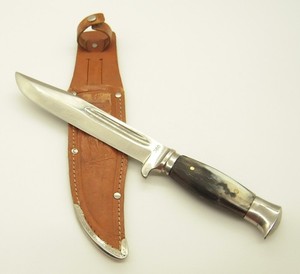 G. C. CO- GUTMANN CUTLERY CO- BANDITO FIGHTER -BOWIE-  1950's - Carbon-Bull Horn