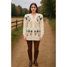 Vintage Cottagecore Sweater Cardigan Medium Grannycore Shenanigans Cream Floral