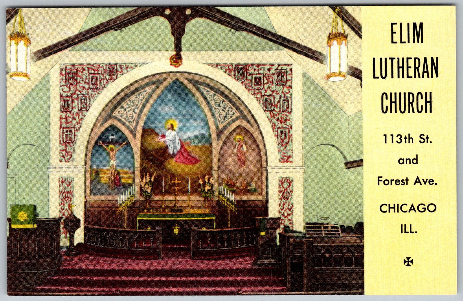 Vtg Postcard Elim Lutheran Church Interior Chicago, IL 1950s