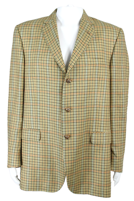 BURBERRY Yellow Green & Multi Check Linen-Wool Tweed Men's Suit