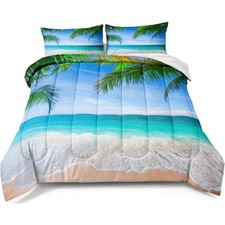 Ocean Comforter Set Queen Size Beach Bedding Set Tropical Palm Tree Hawaii