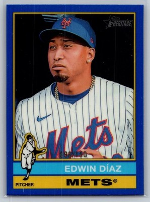 2025 topps heritage baseball edwin diaz blue refractor 96/150 #243