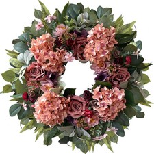 24 Inch Spring Hydrangea Wreaths for Front Door,Pink Rose Peony Floral Door W...