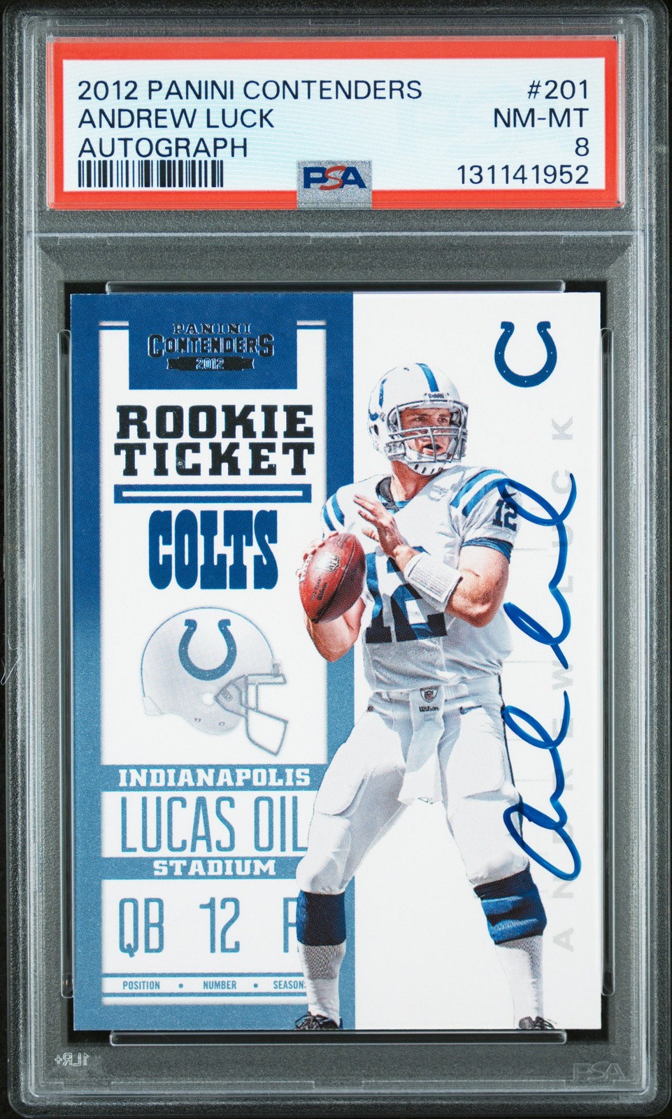 2012 CONTENDERS AUTO #201 ANDREW LUCK ROOKIE RC PSA 8