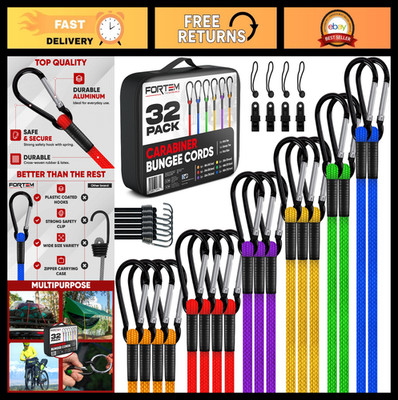 32-Piece Bungee Cord Set - 18'' to 60'' Heavy-Duty Stretch Cords & Tarp Ties