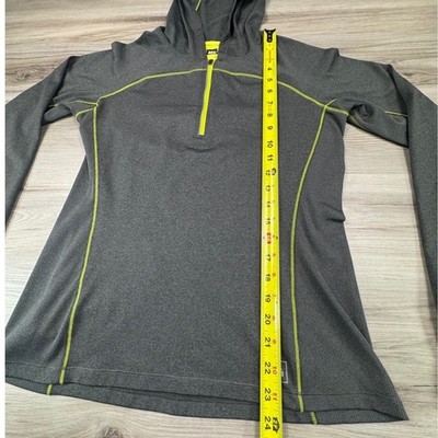 REI Womens Gray Lime Green Quarter Zip Hooded Base Layer Top