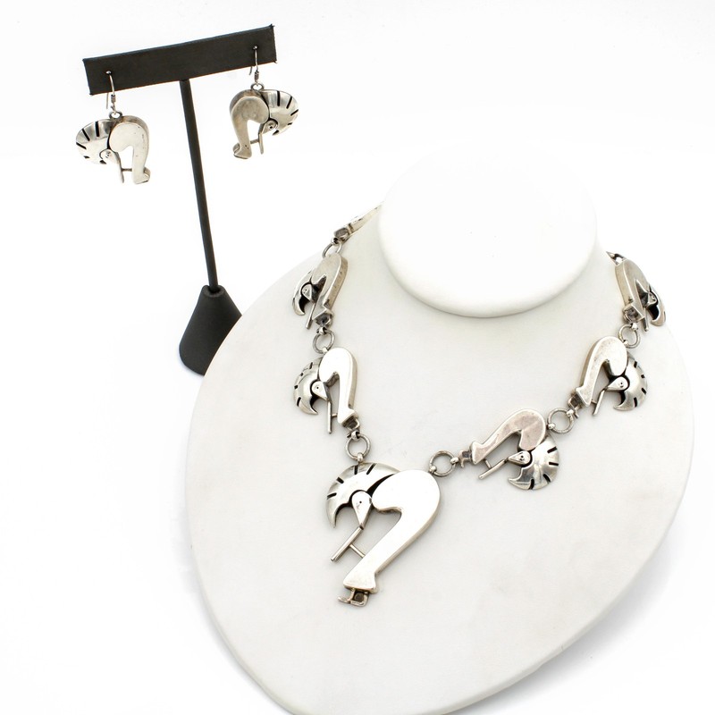 Walter Vandever Navajo Sterling Kokopelli Necklace & Earring Set of 2 #S5206-5