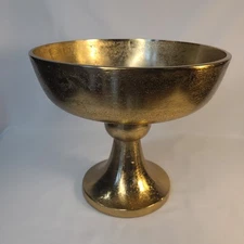 Gold Metal Pedestal Compote Bowl 6.75"T