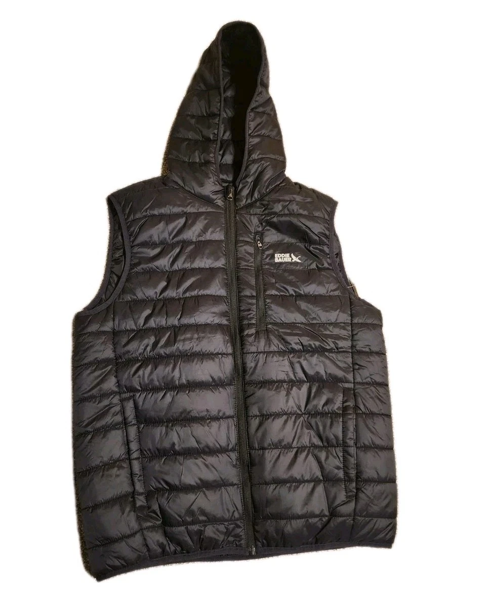 Eddie Bauer Mens Medium Baywood Coffee Bean Hooded Puffer Zip Vest NEW