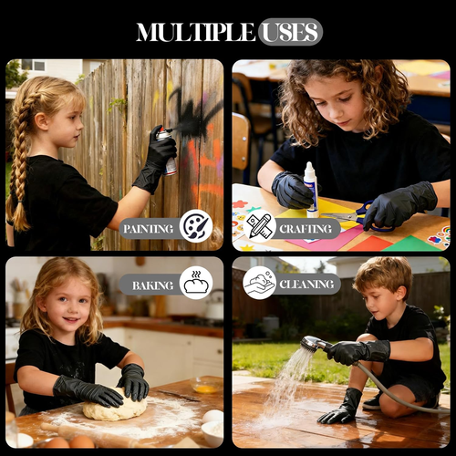 Kids Disposable Gloves for 4-8 Years, 5Mil Small Black Nitrile Gloves for Work, - Foto 6 di 12