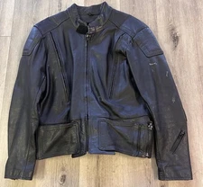 4 Star Leather Jacket Size 46 BLACK Padded Motorcycle Biker Bike Echtes Leder