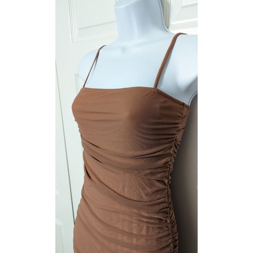 NBD Natasha Mocha Mauve Ruched Stretch Maxi Dress Side Slit Thin Straps Size S - Picture 12 of 13