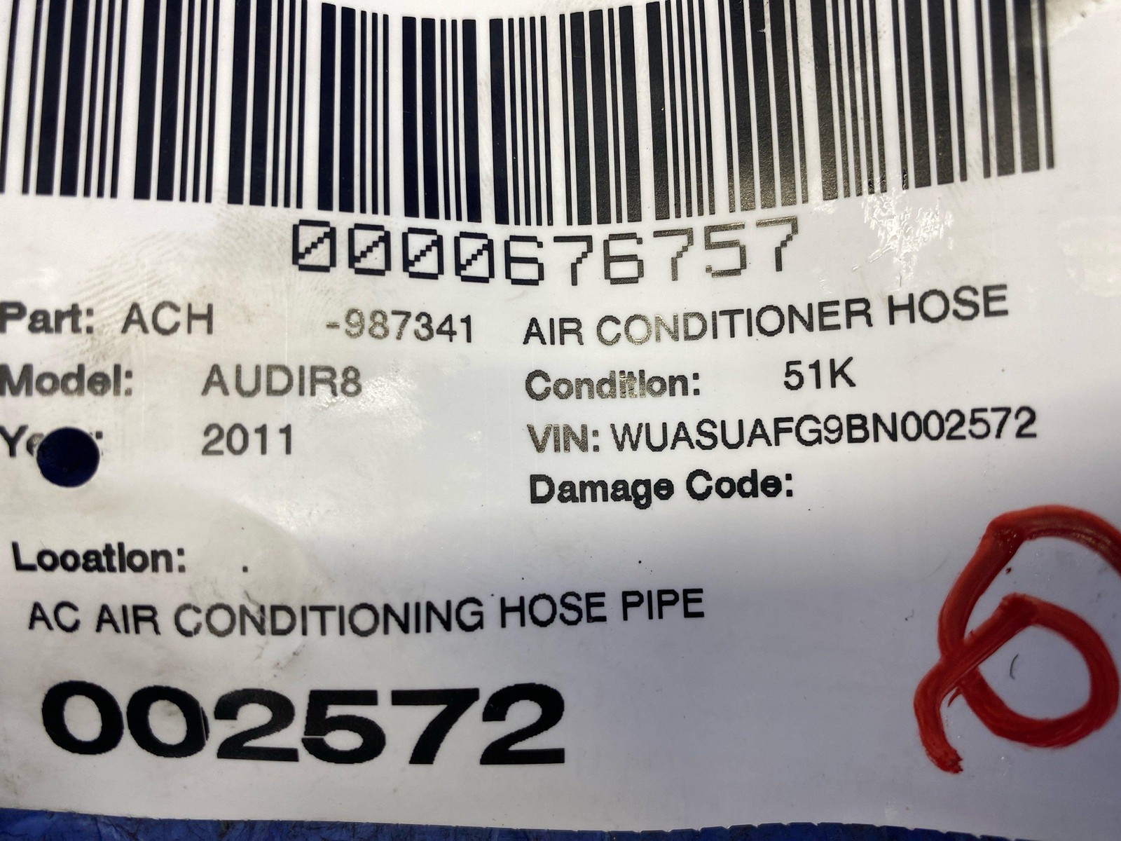 Audi R8 2008-2012 Hose pipe P/N 427260706