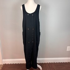 Urban Outfitters Black Button Sleeveless Linen Midi Dress MED Jumper Lagenlook