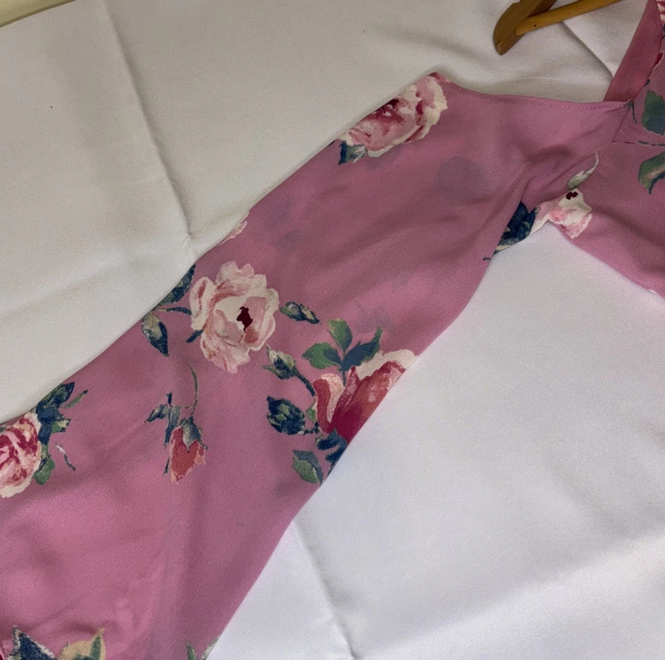 Everly Dress Womens M Floral Print Cold Shoulder Maxi Pink Long Sleeve Keyhole - Image 4 of 4