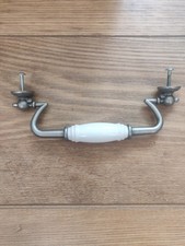 Cupboard Door Drop Handle - Pewter & White 16cm