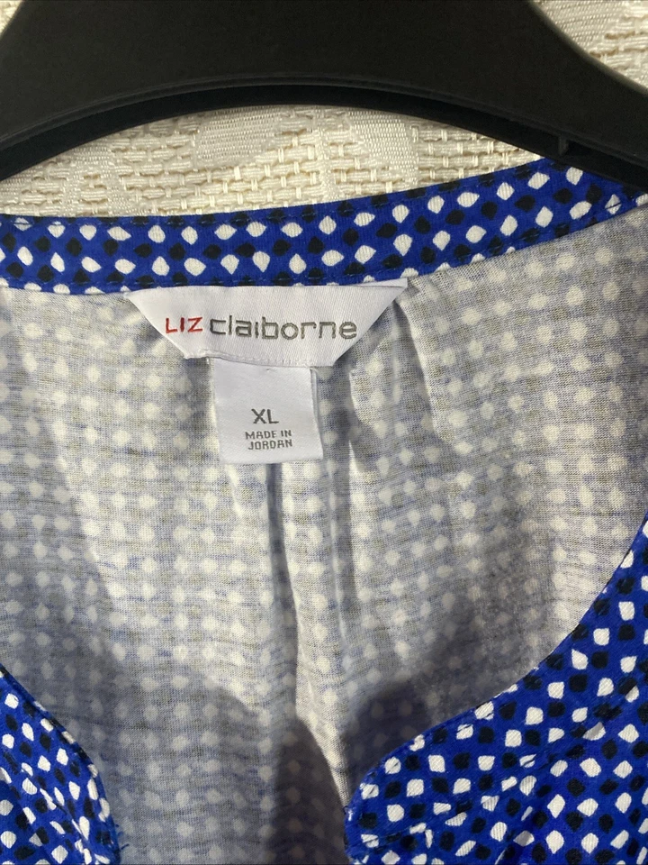 Blusa para mujer Liz Claiborne talla XL cuello en V 1/2 botones manga corta azul Foto 3 de 4