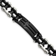 Stainless Steel Polished Black IP-plated Cross ID Bracelet 9"