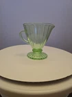 Green Depression Glass Ribbed Creamer Uranium Vaseline 3.5”  Vintage