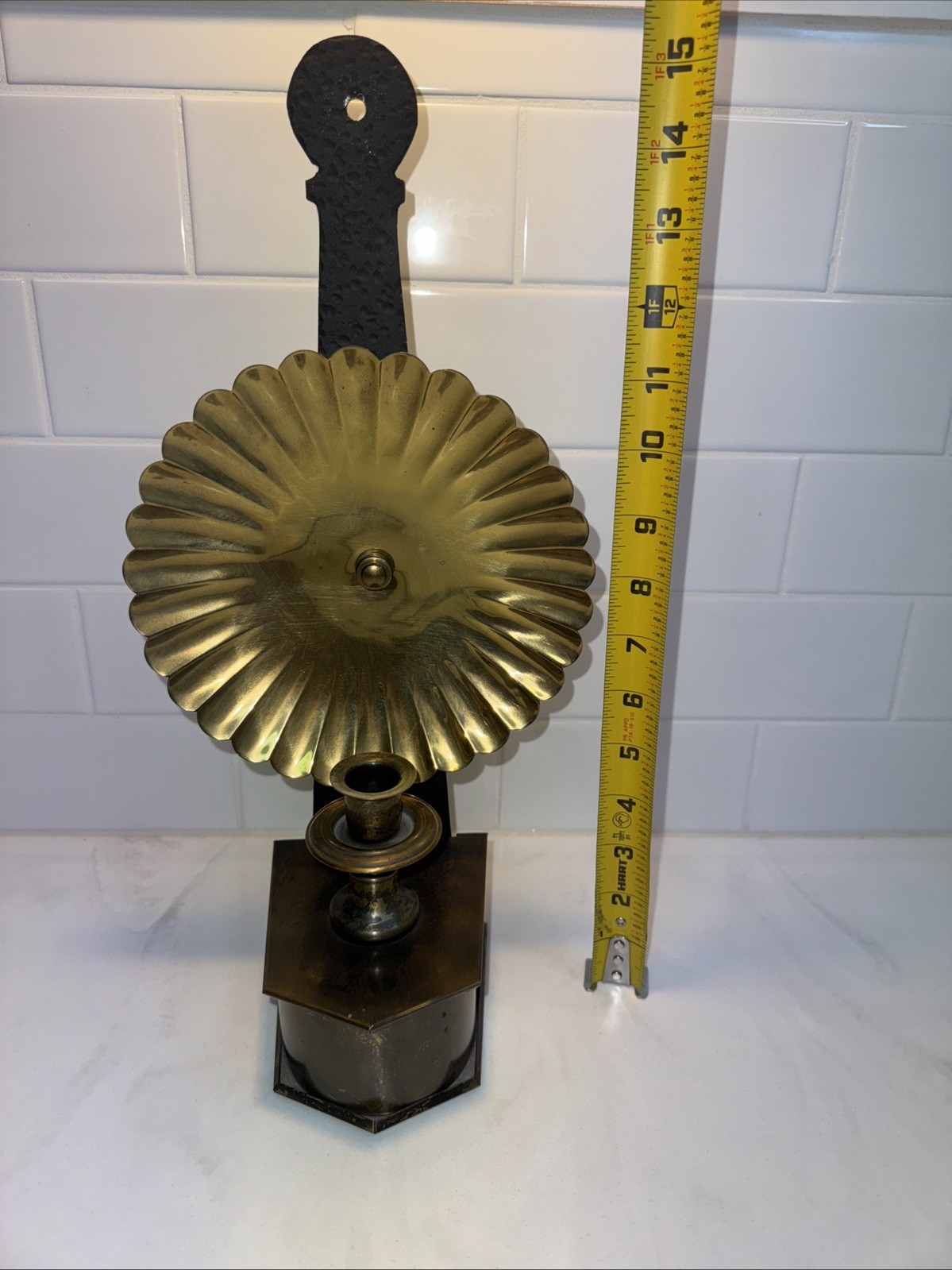 Tell City Brass Reflector Colonial Wall Sconce Candle Holder Art Deco 15"H