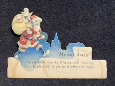 Antique Christmas Greeting Card Cut Out With Santa