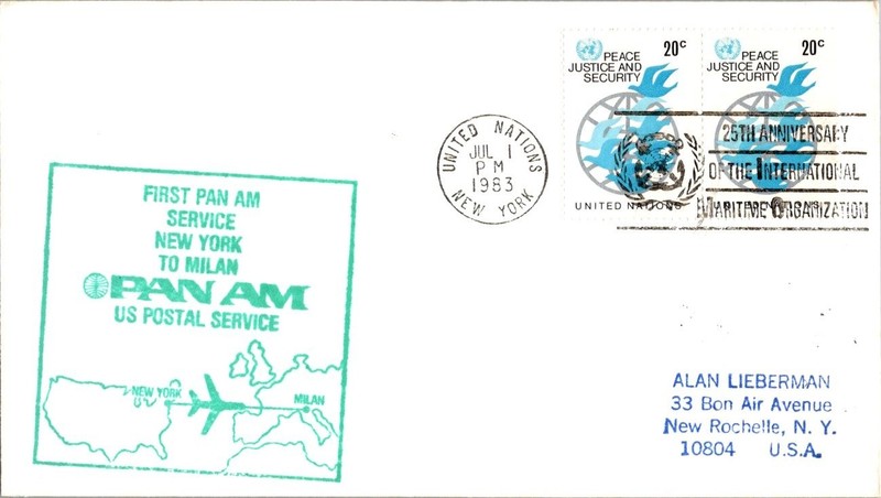 Pan American World Airways First Flight United Nations New York - Milan Italy