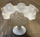 Vintage Fenton ? Hobnail Ruffled Milk Glass Pedestal Candy Compote Dish