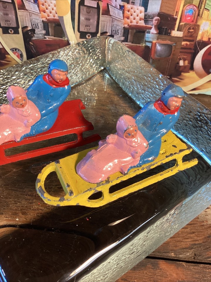 Sled Cast Vintage Barclay Sled Cast Lead Figures Sled Winter Village Sledding ...