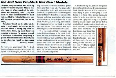 2004 small Print Article of Promark Drumsticks Neil Peart 747 Old & New Models