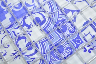 Mosaïque Rétro Bleue Mosani Mosaik – Carreaux Verre Cristal, Tapis Mural Ou Cuisine