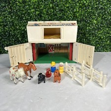 Vtg 1967 Fisher Price Play Family Farm Lot Barn Tractor Family Animals Fence