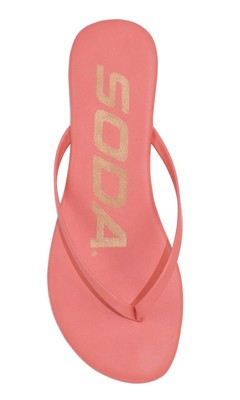 Soda Women Flip Flop Basic Plain Sandals Strap Casual Beach Coral Pink SEASHELL