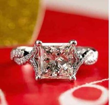 4.00 Ct Princess Cut Moissanite Wedding Engagement Ring 925 Sterling Silver