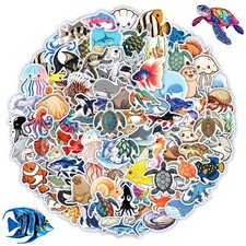 100 Pcs Ocean Life Stickers Waterproof Sea Animals Decals for Bottles Laptops