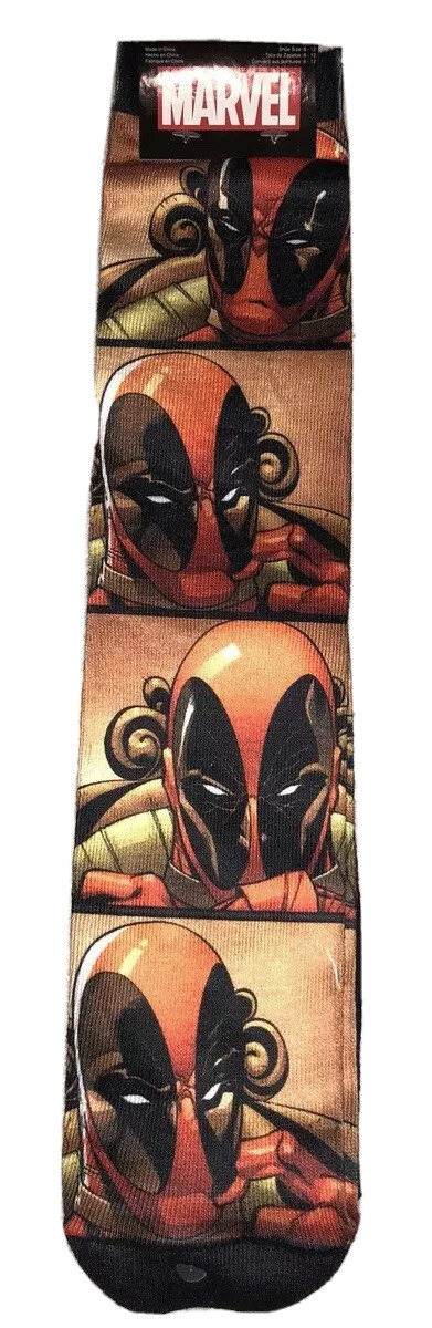 Deadpool Crew Socks 2 Pair Men 6-12 Red Black X Force Marvel Negasonic Colossus-image
