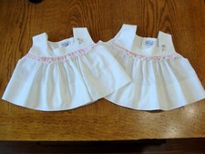2 Vintage TWIN Children's Baby Girl Cotton White Smock Dresses by Bryan, Clothes