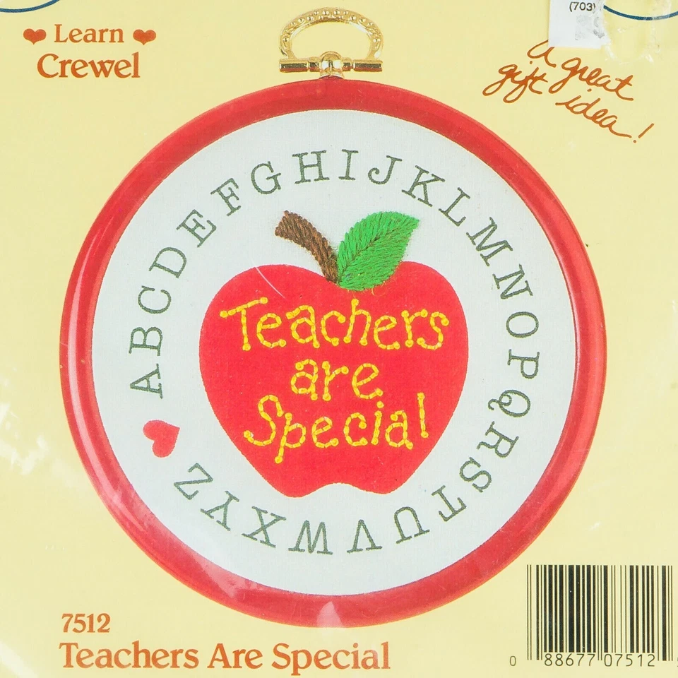 1985 Stitchables Teachers Are Special Beginner Learn Crewel Embroidery Kit New - Image 2 of 3