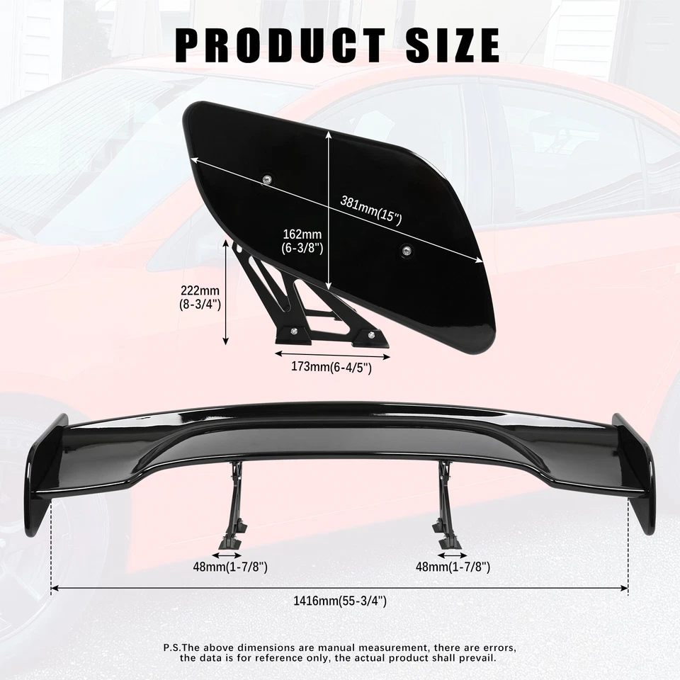 57" Rear Spoiler Wing For Hyundai Accent Gloss Truck GT-Style Glossy Black - Image 2 of 4