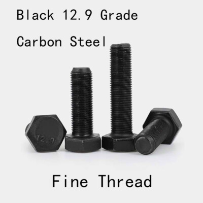 1pcs M16 Black 12.9 Grade Carbon Steel Hexagonal Screw Fine Thread Hex Head Bolt