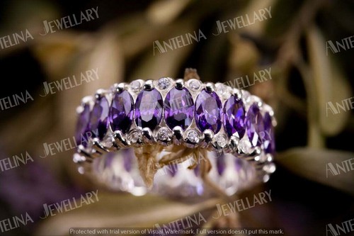 2 Ct Amethyst & CZ Women's Wedding Eternity Band Ring 925 Sterling Silver Plated - Picture 2 of 8