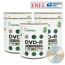 500 Pack SmartBuy DVD-R 16X 4.7GB Silver Inkjet Hub Printable Blank Record Disc