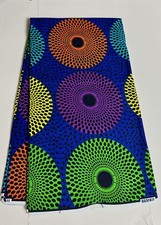African Print Fabric, Ankara - Blue, Purple, Yellow, Green, Orange Fabric